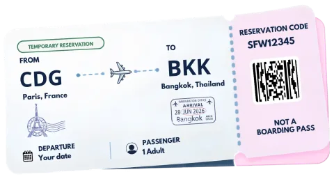 Exemple de réservation de vol temporaire Safeonward